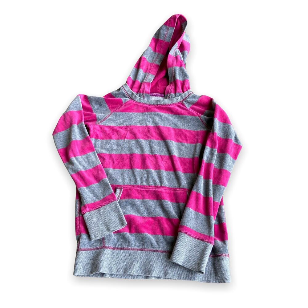 Gap Girls Hoodie Size XL 12 Hot‎ Pink Gray Velour Striped Kangaroo Pocket